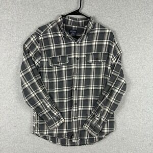 VTG Faded Glory Flannel Shirt Mens Med 38 Black‎ Gray Plaid Long Sleeve